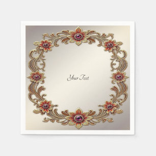 Gold Floral Frame with Red Stones Napkins