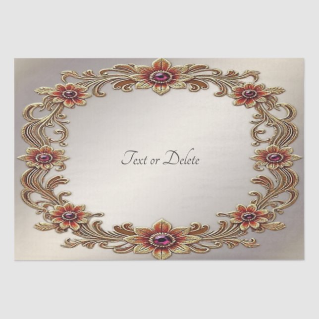 Gold Floral Frame with Red Stones Tissue Paper (Front)