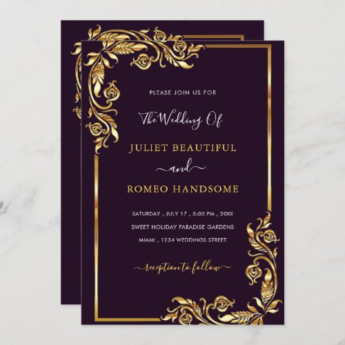 Gold Floral Framed Luxury Wedding Invitation