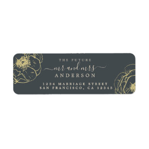 Gold Floral Future Mr Mrs Wedding Return Address Label