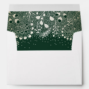 Gold Floral Garden Emerald Green wedding Envelope