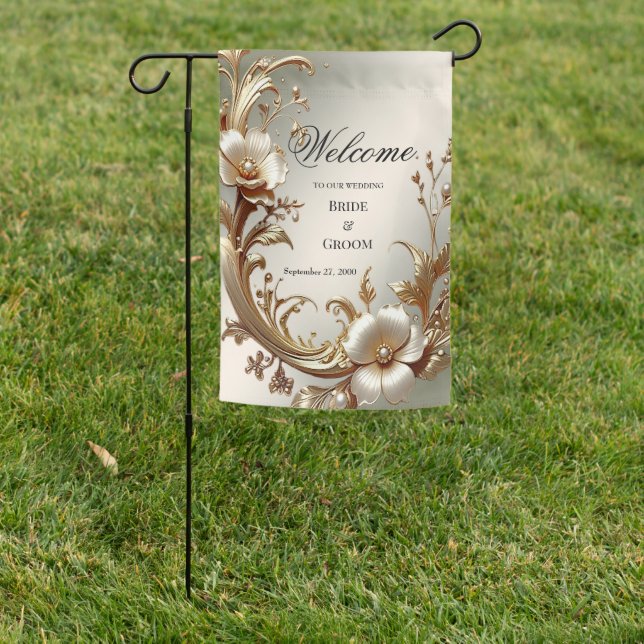 Gold Floral Garden Flag (In SItu)