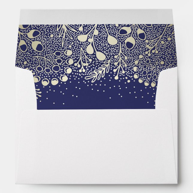 Gold Floral Garden Navy wedding Envelope (Back (Bottom))