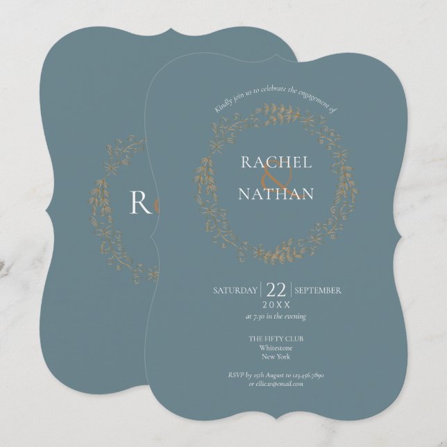 Gold Floral Garland Engagement Party Invitation (Front/Back)