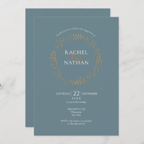 Gold Floral Garland Engagement Party Invitation