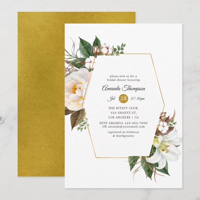 Gold Floral Geometric Bridal Shower Invitation (Front/Back)