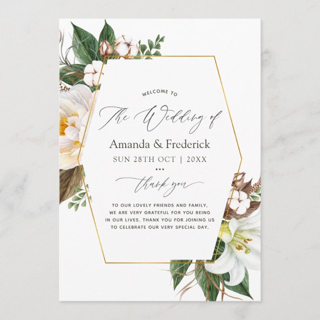 Gold Floral Geometric Wedding Program (Front)