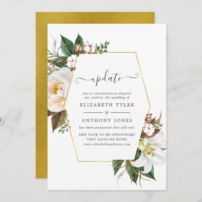 Gold Floral Geometric Wedding Update Invitation (Front/Back)