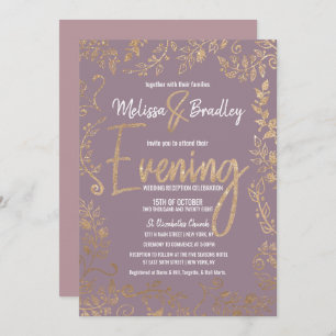 Gold Floral Glitter Ombre Mauve Lilac Evening Invitation