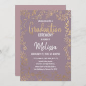Gold Floral Glitter Ombre Mauve Lilac Graduation Invitation (Front/Back)