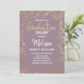 Gold Floral Glitter Ombre Mauve Lilac Graduation Invitation (Standing Front)