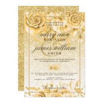 Gold Floral Glitter Sparkle Elegant Glam Wedding Invitation