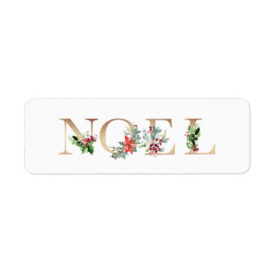 Gold Floral Greenery Noel Christmas Label