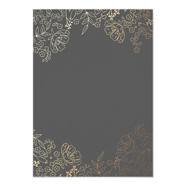 Gold Floral Grey Vintage Wedding Invitation