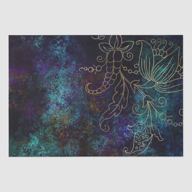 Gold Floral Grunge Damask Tissue Paper (Front)