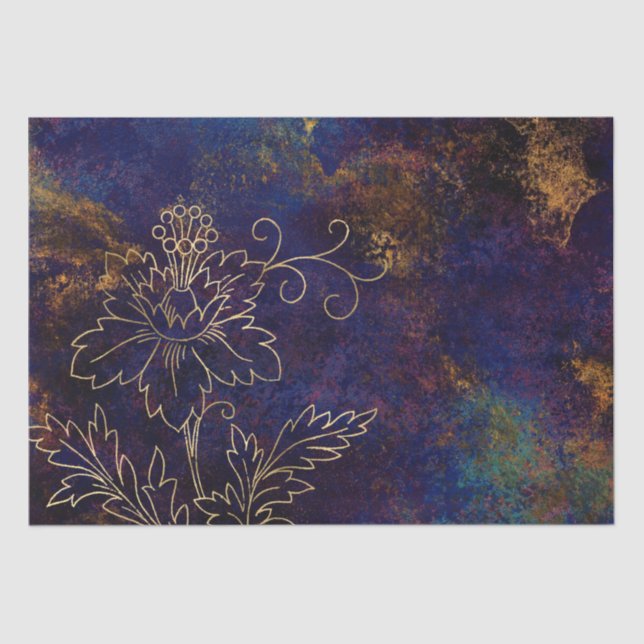 Gold Floral Grunge Damask Tissue Paper (Front)
