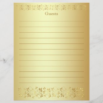 Gold Floral Guest Book Paper by NiteOwlStudio at Zazzle
