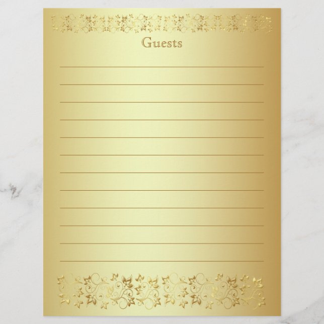 Gold Floral Guest Book Paper (Front)