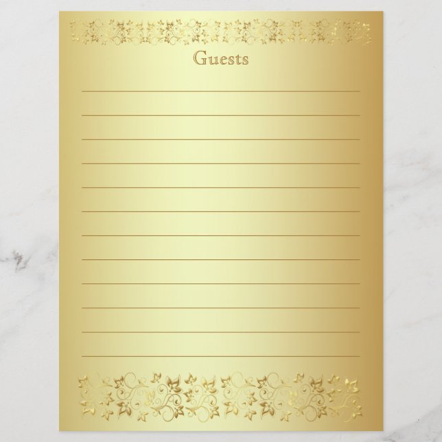 Gold Floral Guest Book Paper (Front)