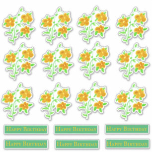 Gold Floral Happy Birthday Decals