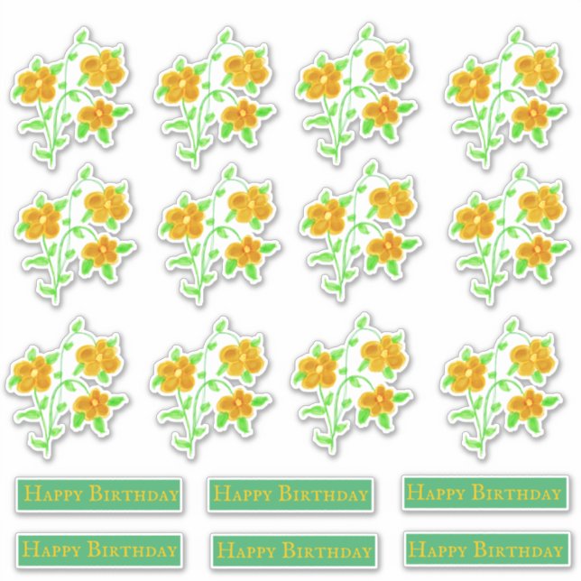 Gold Floral Happy Birthday Decals (Front)