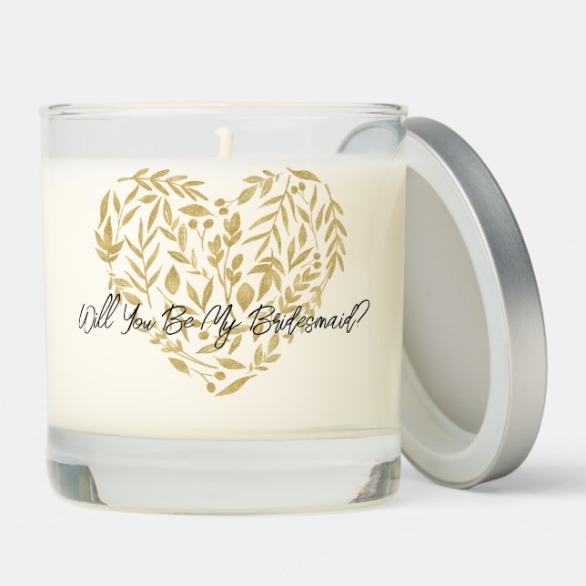 Gold Floral Heart Will You Be My Bridesmaid? Sweet Scented Candle (Lid)