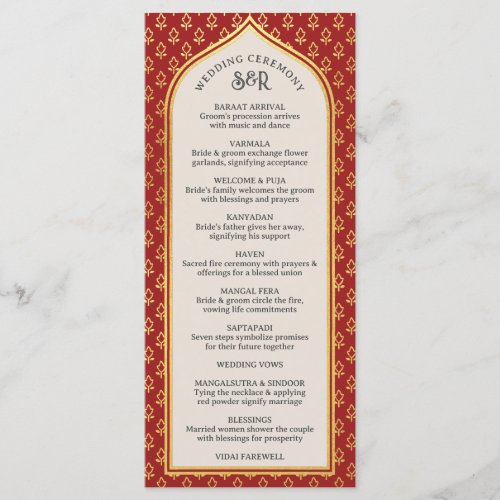 Gold Floral Indian  Hindu Wedding Program Card