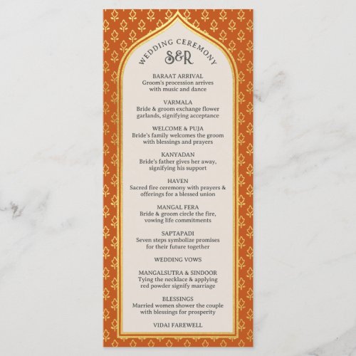 Gold Floral Indian  Hindu Wedding Program Card