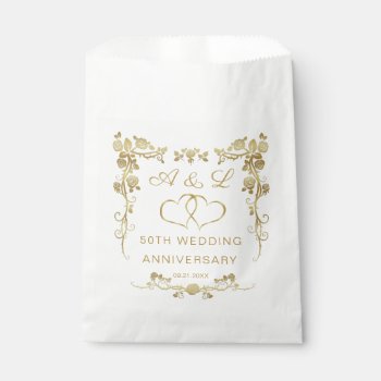 Gold Floral Joined Hearts 50th Wedding Anniversary Favor Bag by IrinaFraser at Zazzle
