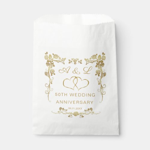 Gold Floral Joined Hearts 50th Wedding Anniversary Favor Bag