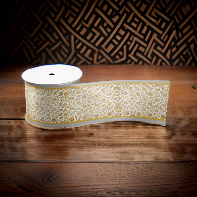 Gold Floral Lace Silver and Gold Trim Satin Ribbon (Creator Uploaded)