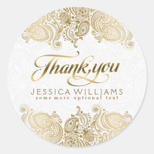 Gold Floral Lace Thank You Classic Round Sticker