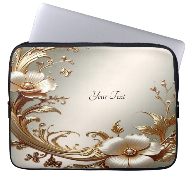 Gold Floral Laptop Sleeve (Front)