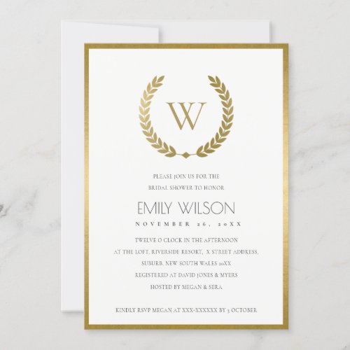 GOLD FLORAL LAUREL WREATH BRIDAL SHOWER INVITE