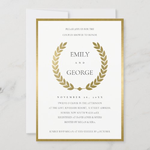 GOLD FLORAL LAUREL WREATH COUPLES SHOWER INVITE