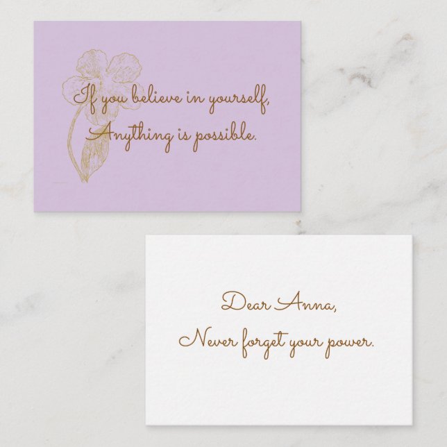 ​Gold Floral Lavender Anything Is Possible Note Card (Front/Back)