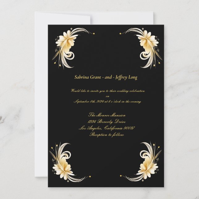 Gold Floral Leaf Border Wedding Invitation (Front)