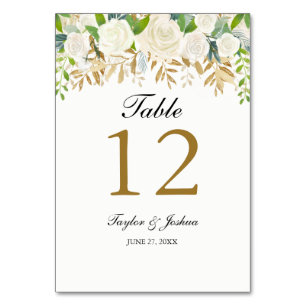 Gold Floral Leaf Watercolor Wedding Table Cards