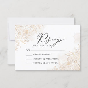 Gold Floral Leaves Nuestra Boda Wedding RSVP Invitation