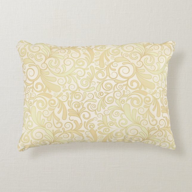 Gold floral leaves pattern accent pillow (Front)