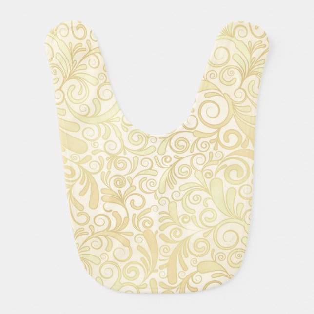 Gold floral leaves pattern baby bib (Front)