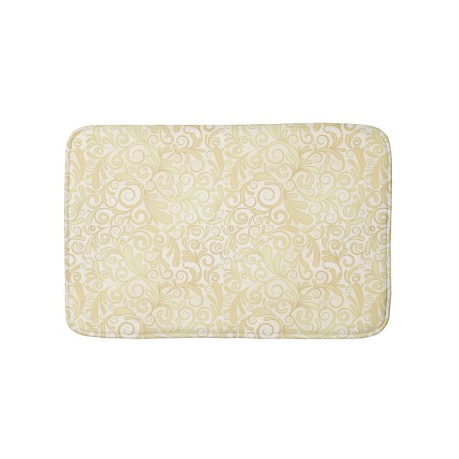 Gold floral leaves pattern bathroom mat (Front)