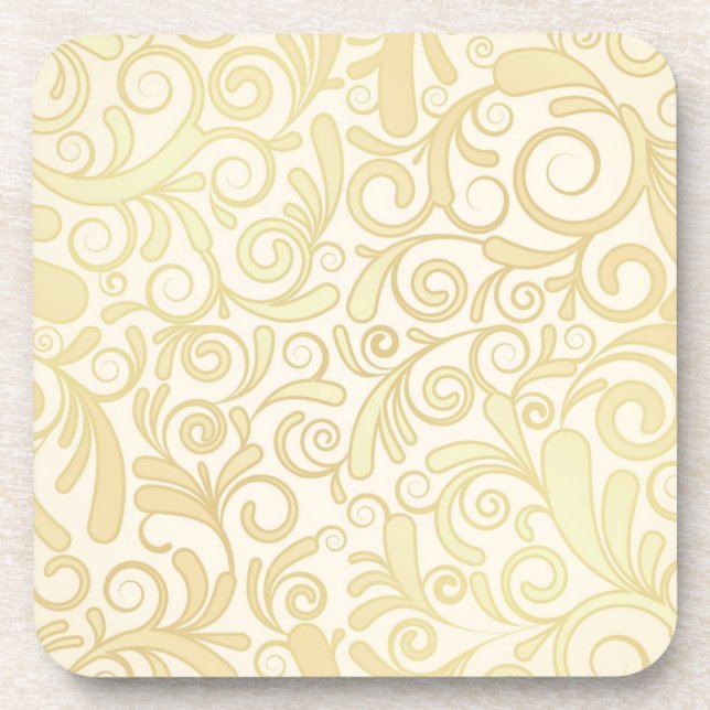 Gold floral leaves pattern beverage coaster (Front)