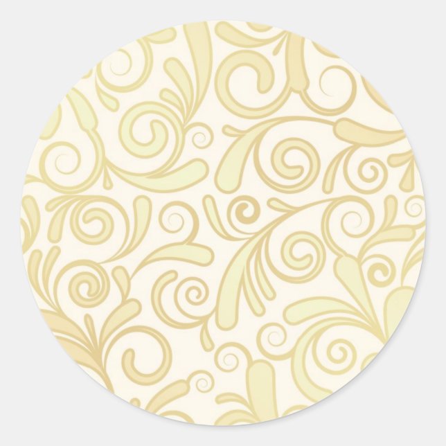 Gold floral leaves pattern classic round sticker (Front)