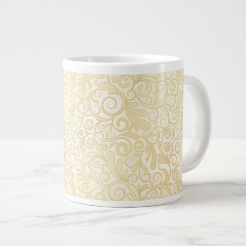Gold floral leaves pattern giant coffee mug