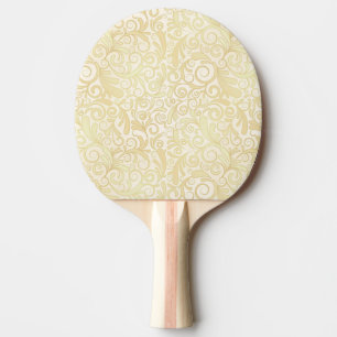 Gold floral leaves pattern ping pong paddle