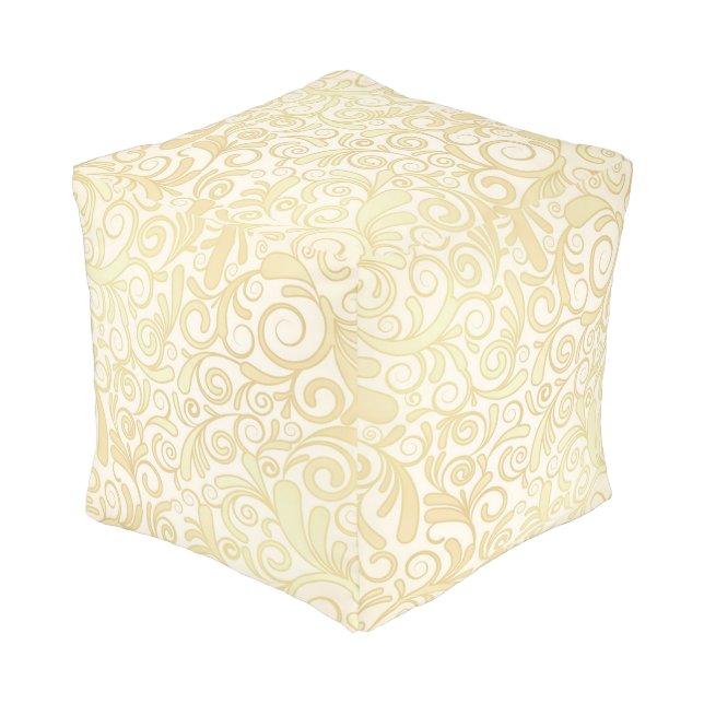 Gold floral leaves pattern pouf (Angled Front)
