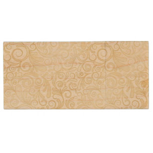 Gold floral leaves pattern wood flash drive
