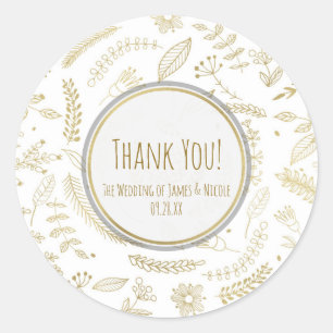 Gold Floral Leaves Rustic Elegant Wedding Favor Classic Round Sticker