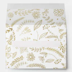 Gold Floral Leaves Rustic Wedding Invitation Envelope